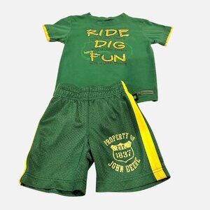 John Deere Toddler 3T Boys 2 Piece Green T-Shirt Mesh Shorts Set Ride Dig Fun